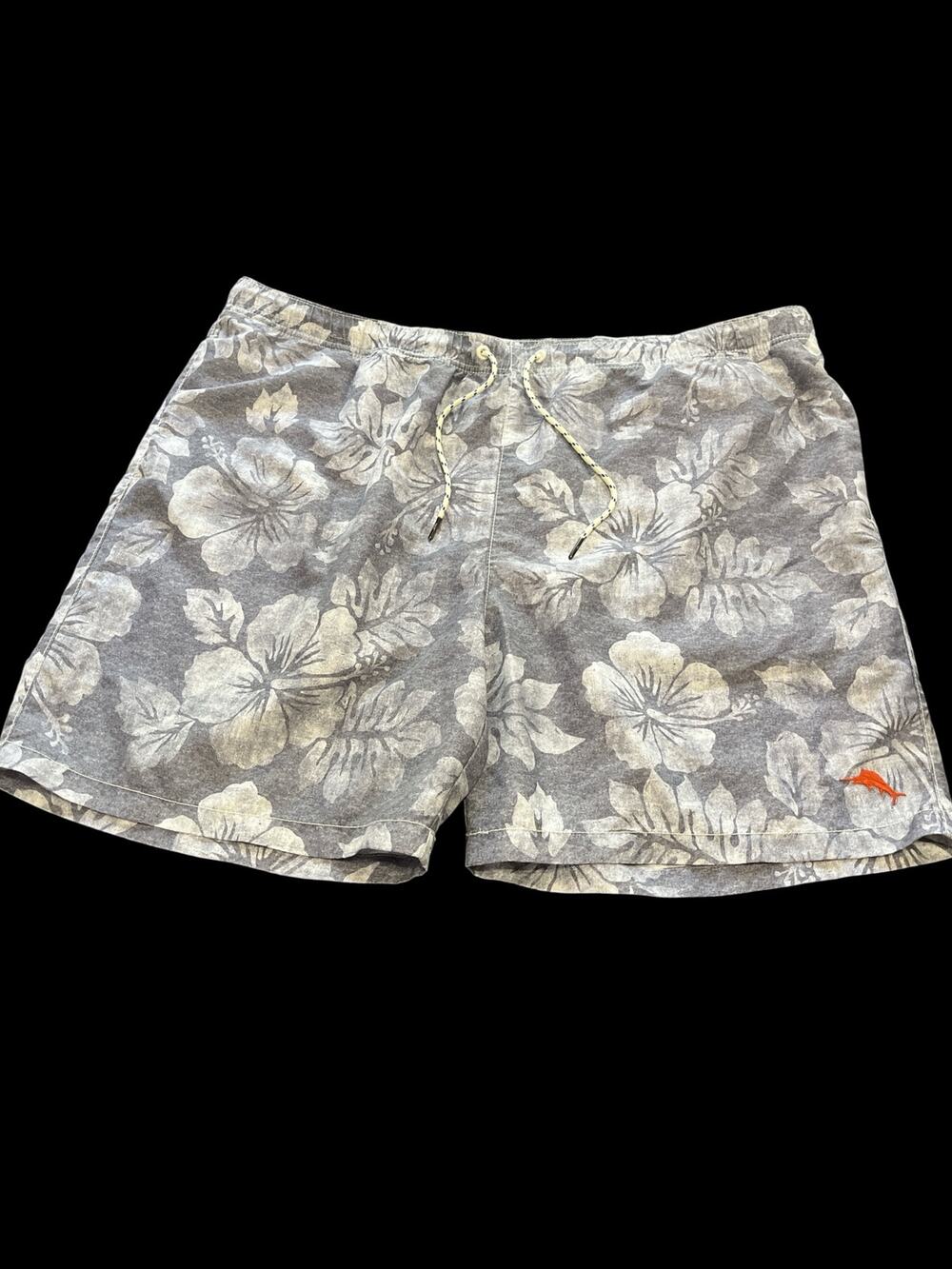 Tommy BAHAMA Relax Swim Trunks-Men XXL-Gray floral print-Mesh lined-EUC-1133